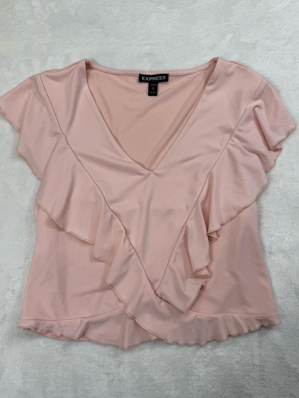 Express Pale Pink Ruffle V-Neck Blouse